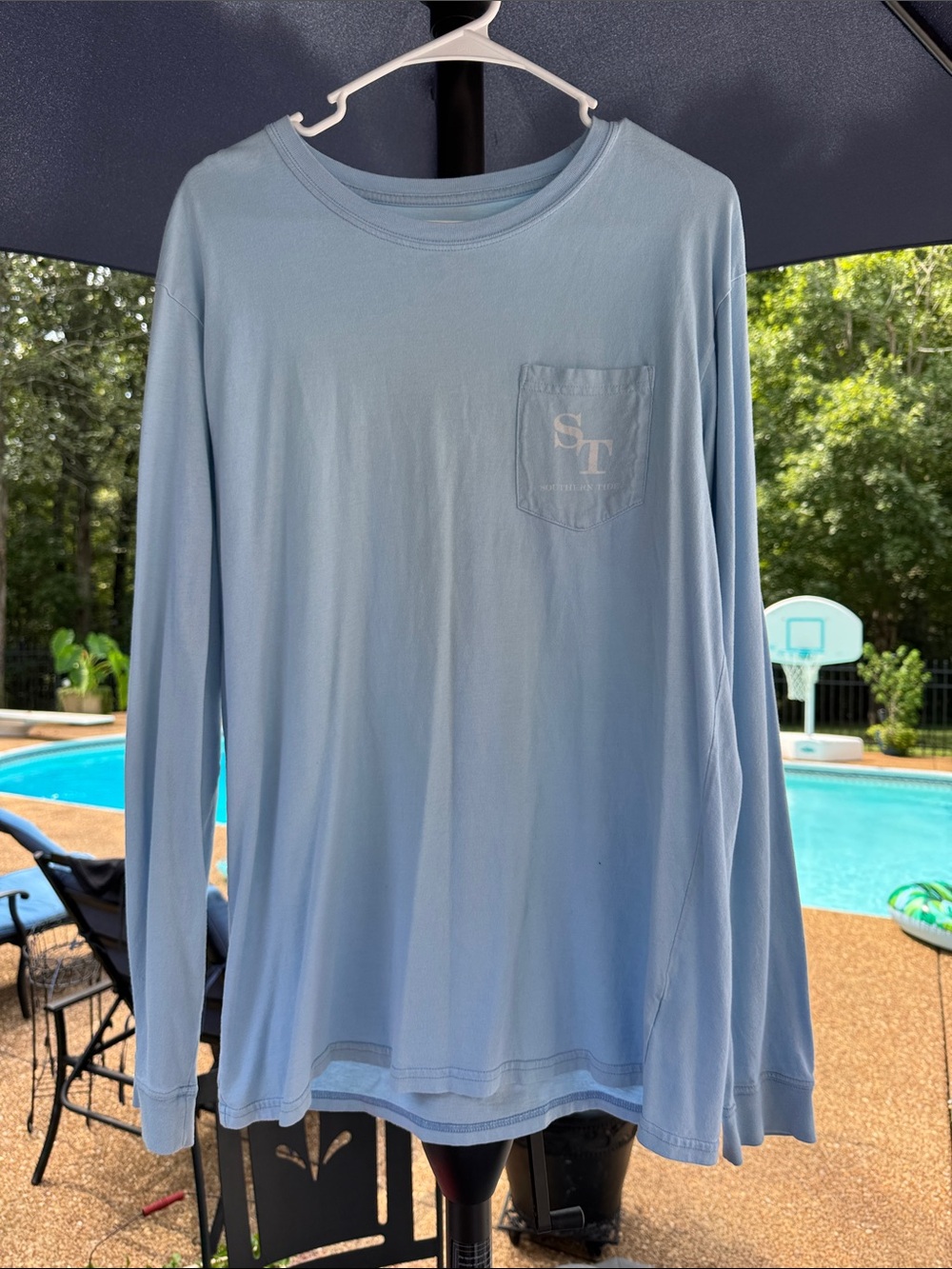 Light Blue Long-Sleeve Pocket Tee - Men